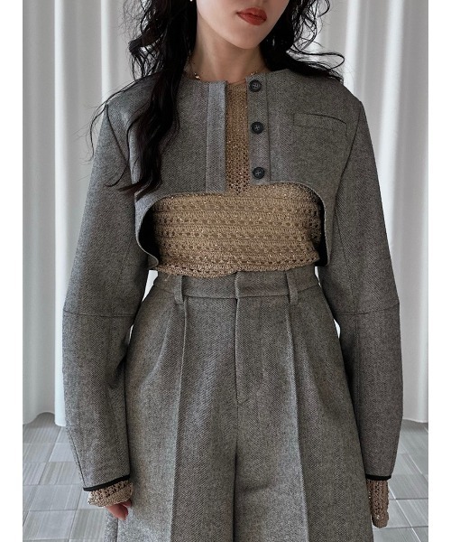 ジャケット ノーカラージャケット OVAL SCOOP BOLERO レディース | ELCHELE