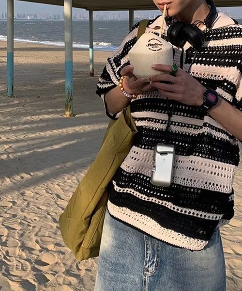 「aimoha」 半袖ニット - ブラック メンズ_画像6