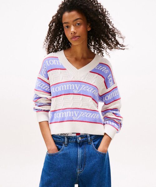 TOMMY JEANS（トミー・ジーンズ） ニット セーター ストライプロゴV