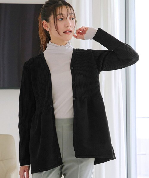 Tiaclasse カーディガン 「大きいサイズ」リブ切替フレアカーディガン