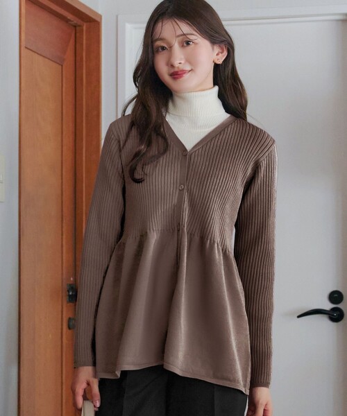 Tiaclasse カーディガン 「大きいサイズ」リブ切替フレアカーディガン