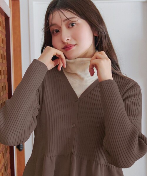 Tiaclasse カーディガン 「大きいサイズ」リブ切替フレアカーディガン