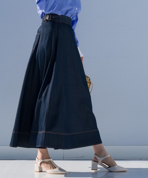 Andemiu（アンデミュウ） フレアスカート FREE ダークインディゴブルー