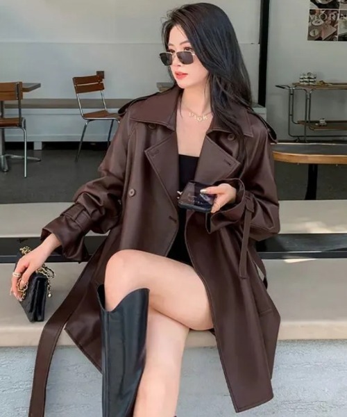 ソウルのセレクトショップで購入⭐︎本革コート　ジレ レディース トレンチコート レザー ロング丈｜JETSET SOLO PLUS