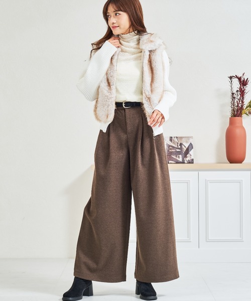 パンツ ZOZO限定 ベルト付きタックカットパンツ レディース