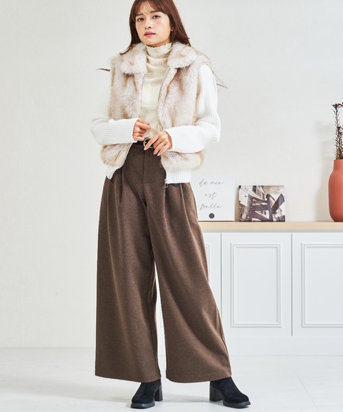 パンツ ZOZO限定 ベルト付きタックカットパンツ レディース