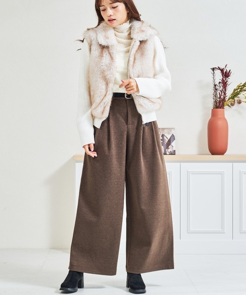 パンツ ZOZO限定 ベルト付きタックカットパンツ レディース