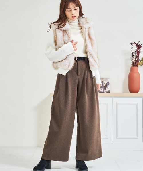 パンツ ZOZO限定 ベルト付きタックカットパンツ レディース