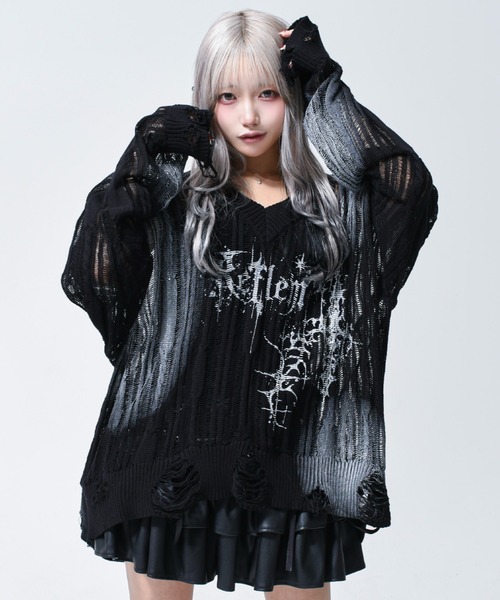 REFLEM ダメージニット PO ブラック REFLEM（レフレム） ニット セーター 「REFLEM/レフレム」顔料加工