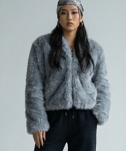 ジャケット ノーカラージャケット ノーカラー フェイクファー