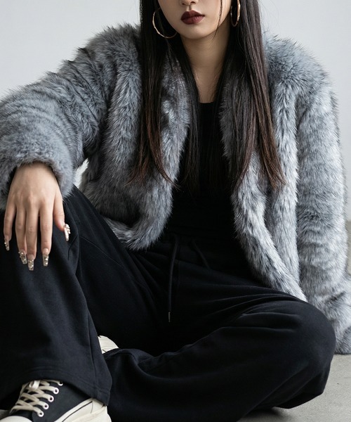 ジャケット ノーカラージャケット ノーカラー フェイクファー