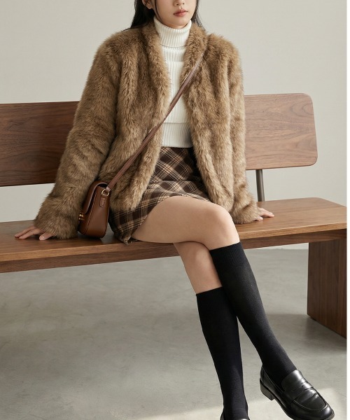 ジャケット ノーカラージャケット ノーカラー フェイクファー