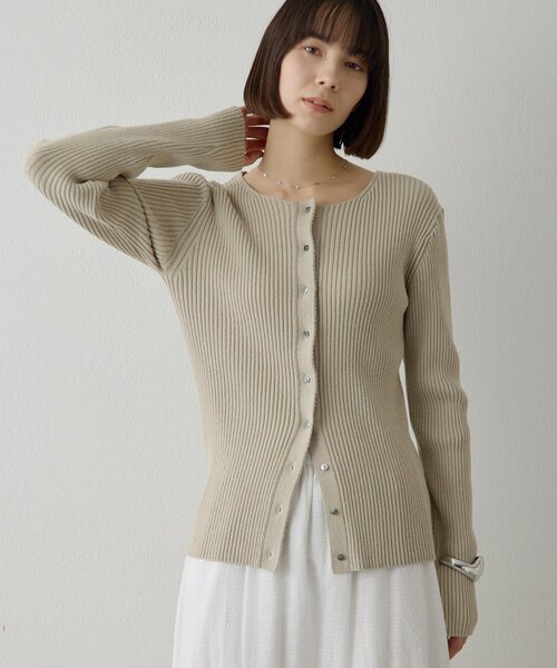 【美品】ウィムガゼット　リブニットカーディガン グレー Whim Gazette（ウィム ガゼット） カーディガン RAW SILK リブ