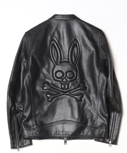 「Psycho Bunny」 レザーブルゾン SMALL ブラック メンズの画像