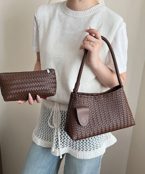トートバッグ ミニバッグ付き編み込みバッグ レディース : ZOZOTOWN