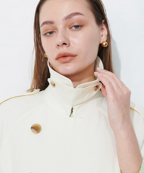 「N.O.R.C by the line」 トレンチコート M ライトグリーン レディース_画像9