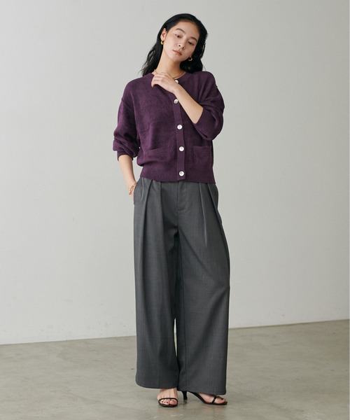 「LARUTA」 ニットカーディガン FREE パープル レディース_画像3