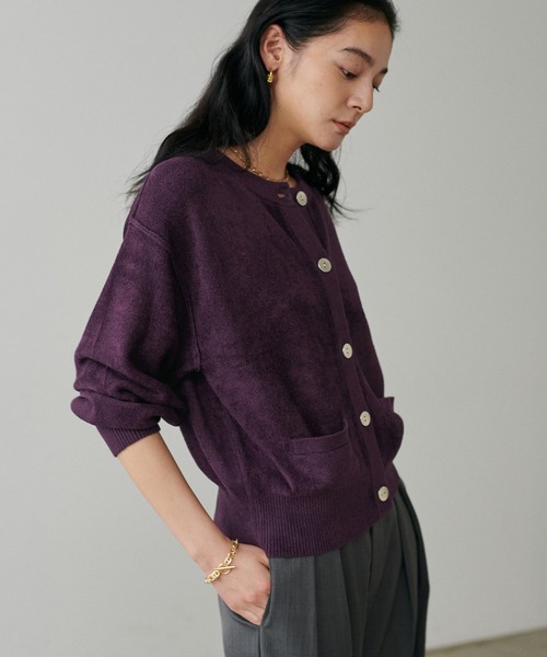 「LARUTA」 ニットカーディガン FREE パープル レディース_画像4