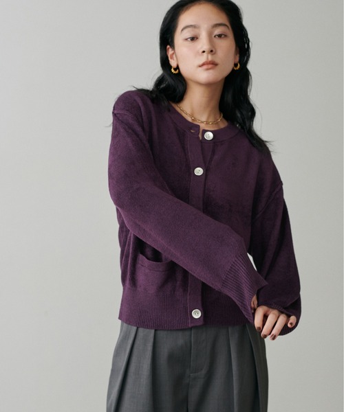 「LARUTA」 ニットカーディガン FREE パープル レディース_画像5
