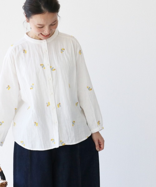 ブラウス シャツ 何気ない日をそっと彩る花刺繍ガーゼブラウス レディース | sanpo kuschel | 05