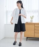 ブラウス シャツ 夏 半袖 パッチワーク風フラ...の詳細画像1