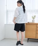 ブラウス シャツ 夏 半袖 パッチワーク風フラ...の詳細画像2