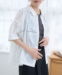ブラウス シャツ 夏 半袖 パッチワーク風フラ...の詳細画像5