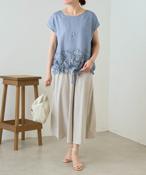 BEARDSLEY（ビアズリー） ブラウス シャツ 裾レースリネンブラウス