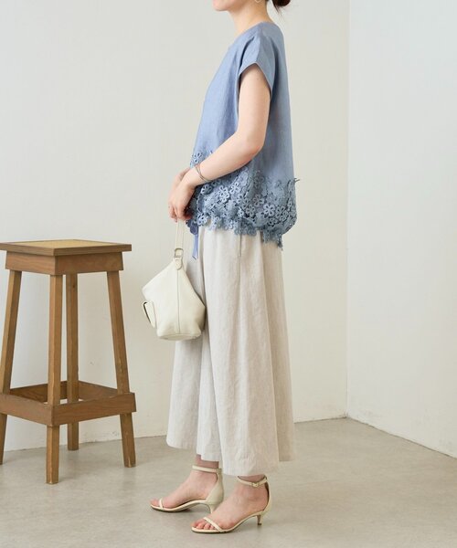 BEARDSLEY ビアズリー 裾レース ブラウス リネン ブラウス　カットソー BEARDSLEY（ビアズリー） ブラウス シャツ 裾レースリネンブラウス