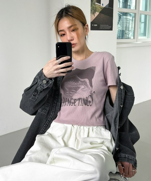 「BLACKUP」 半袖Tシャツ FREE ブルーグレー レディース_画像2