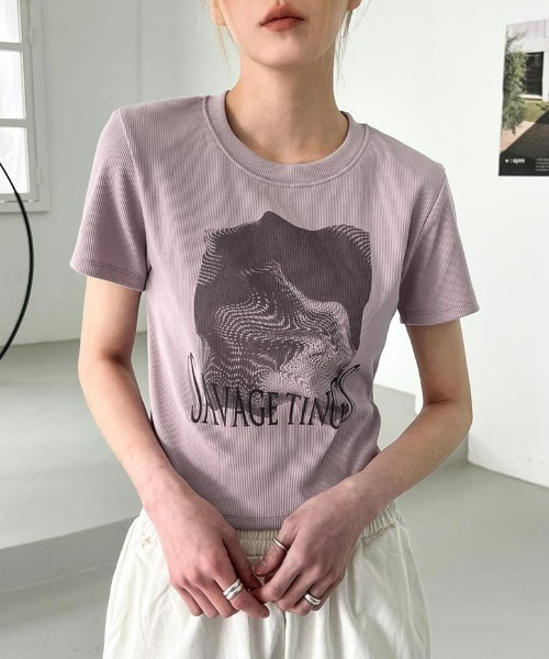 「BLACKUP」 半袖Tシャツ FREE ブルーグレー レディース_画像4