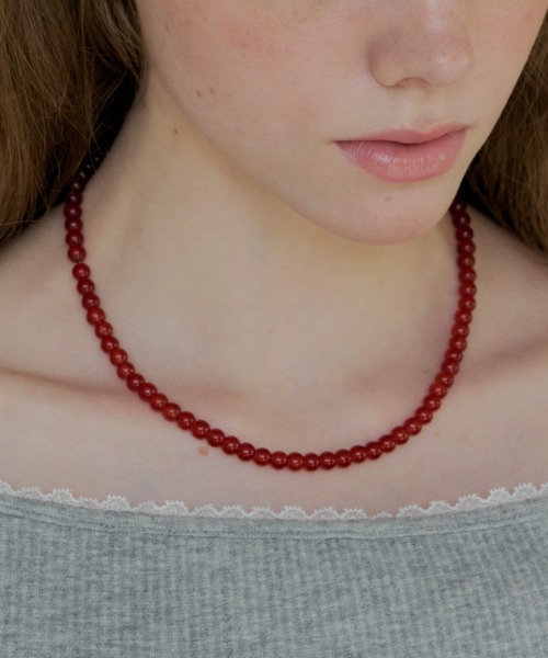 GIUNON ネックレス clear red beads necklace / クリアレッドビーズ