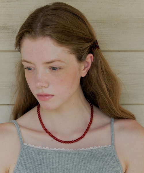 GIUNON ネックレス clear red beads necklace / クリアレッドビーズ