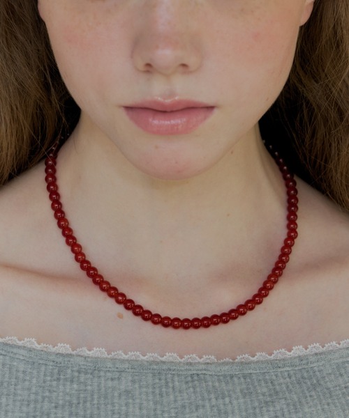 GIUNON ネックレス clear red beads necklace / クリアレッドビーズ
