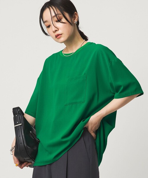 【新品】定価39,600円　レリアン　シフォン切替半袖カットソー　グリーン13＋ green label relaxing（グリーンレーベルリラクシング） tシャツ 半袖