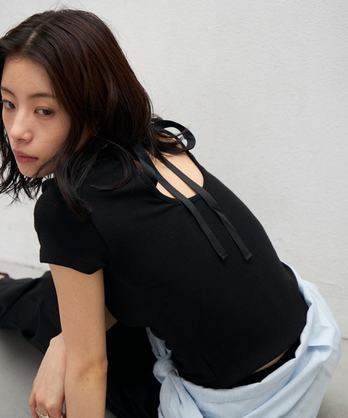 tシャツ 半袖 バックオープンリボントップス レディース : ZOZOTOWN