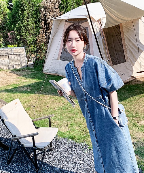 「Girly Doll」 半袖ワンピース M ダークブルー レディース_画像5