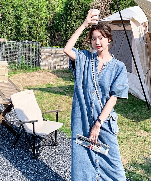 「Girly Doll」 半袖ワンピース M ダークブルー レディース_画像7