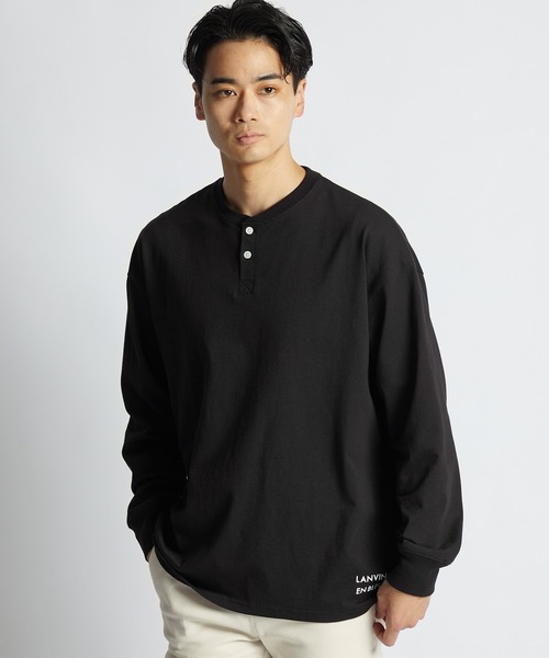 LANVIN en Bleu ヘンリーネック tシャツ 8オンス ヘビーウェイト ロンT