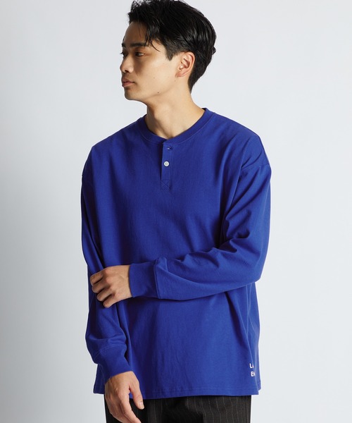 LANVIN en Bleu ヘンリーネック tシャツ 8オンス ヘビーウェイト ロンT