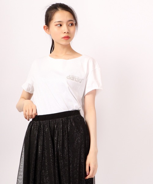 DIMENSIONE danza tシャツ ワンポイントロゴラインストーンT