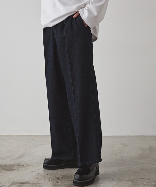 メンズ デニム ワイド ジーンズ センタープレス CLEL ジーンズ 「CLEL」Denim Tuck Wide Center Press Slacks