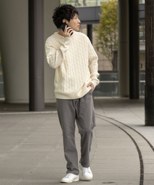 BEAMS HEART セーター ニット ケーブル編 クルーネック メンズ
