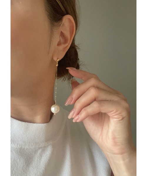 チェーン&クリスタルピアス DIAMOND CHAIN EARRING｜パヴェクリスタル付きシルバー仕上げ
