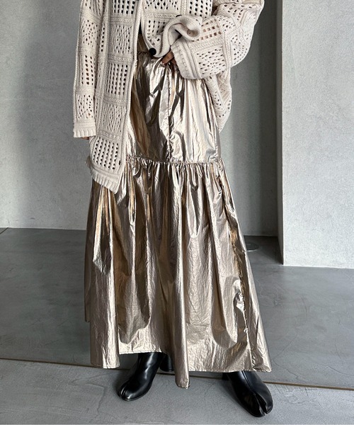 スカート メタリックティアードスカート レディース : 80071249  