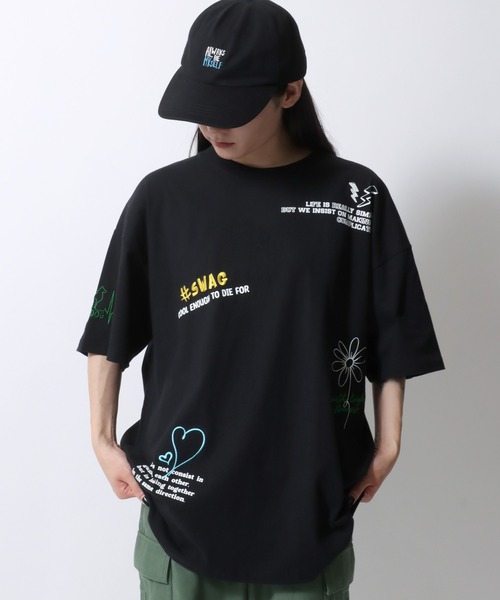 ロゴ プリント＆紐刺繍 3D刺繍 Tシャツ 半袖 SITRY tシャツ Hand Drawn Illustration Embroidery T-shirt