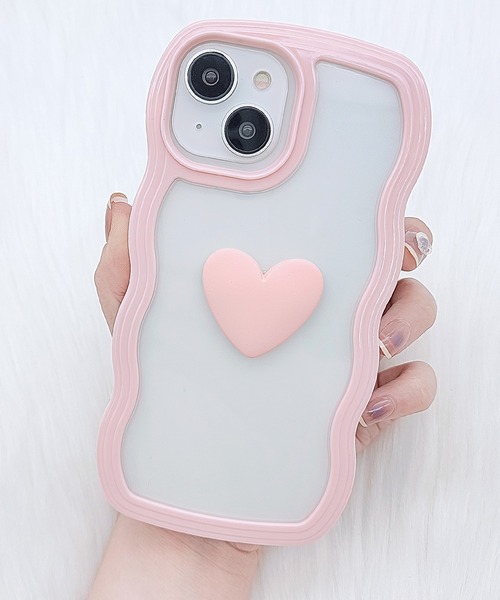 スマホケース ウエーブライン 3D ハート クリア iPhone ケース | Lace Ladies | 05