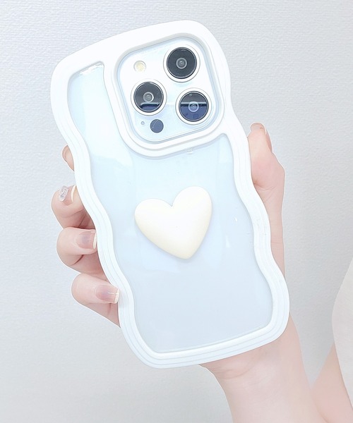 スマホケース ウエーブライン 3D ハート クリア iPhone ケース | Lace Ladies | 09