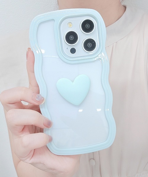 スマホケース ウエーブライン 3D ハート クリア iPhone ケース | Lace Ladies | 15