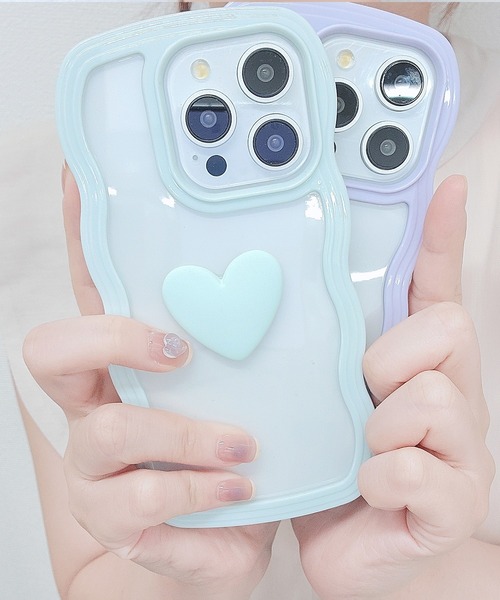 スマホケース ウエーブライン 3D ハート クリア iPhone ケース | Lace Ladies | 16